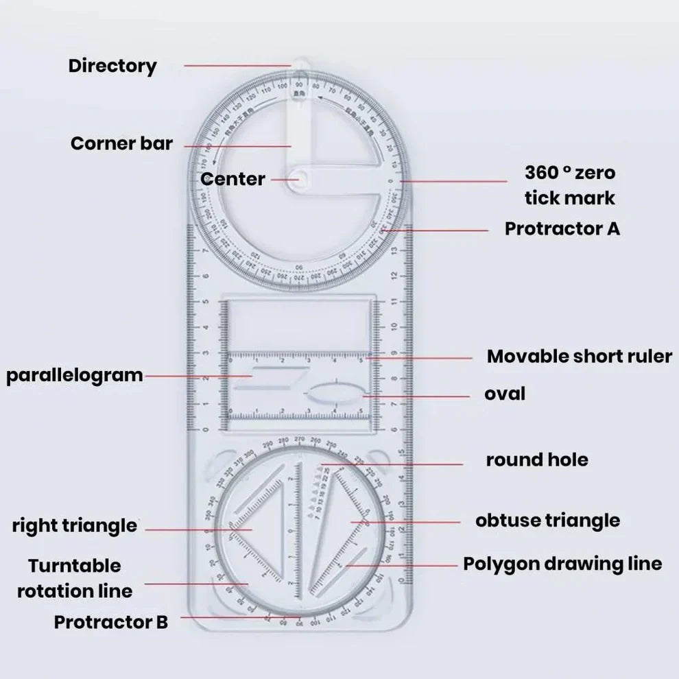Multifunctional Geometric Ruler - All in one (Buy 1 Get 1 Free)